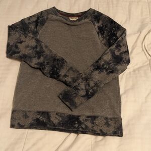 Cherokee cozy gray sweatshirt with pattered sleeves and waist band size large